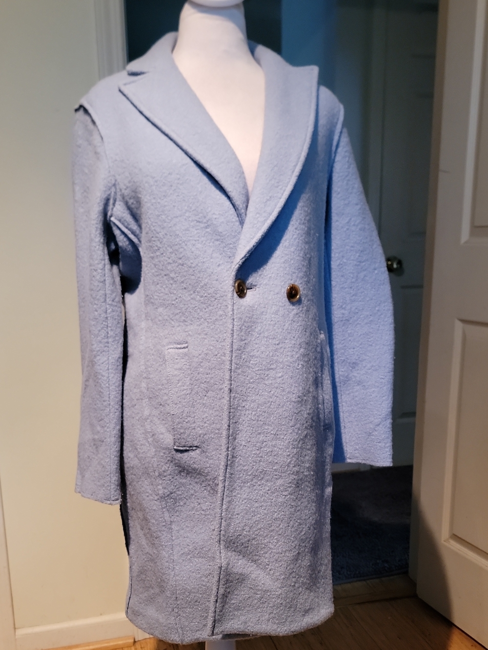 J Crew Light Blue Wool Blend Double-Breasted Coat